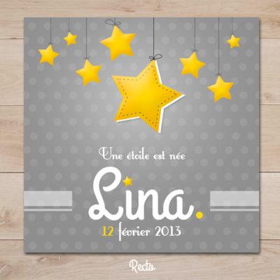 faire part de naissance theme étoiles gris et jaune