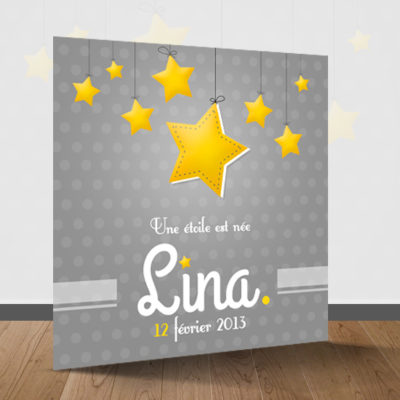 faire part de naissance theme étoiles gris et jaune