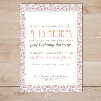 faire part mariage liberty champêtre vintage rose