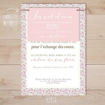 faire part mariage liberty romantique vintage