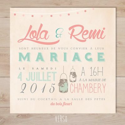 faire part mariage retro vintage mason jar typo