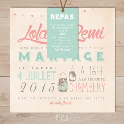 faire part mariage original retro sobre vintage jar