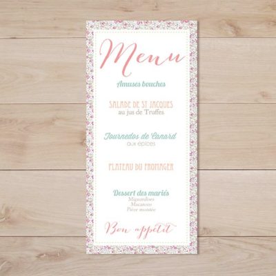 menu mariage liberty eloise rose retro