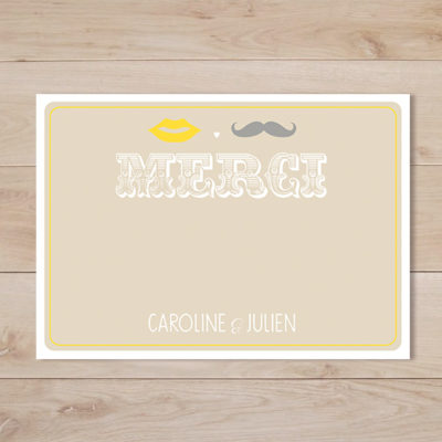 remerciement mariage vintage jaune beige moustache