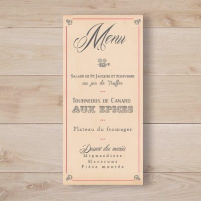 menu mariage cinema vintage kraft retro