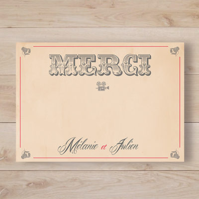 remerciement mariage cinema vintage kraft retro