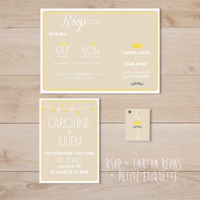 Faire part mariage jaune et beige