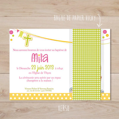 Faire part bapteme rose vert et jaune