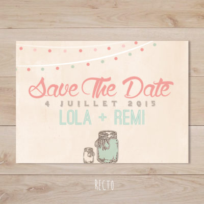 save the date mariage mason jar vintage corail