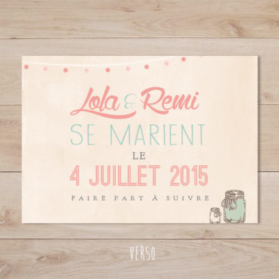 save the date mariage mason jar vintage mint corail