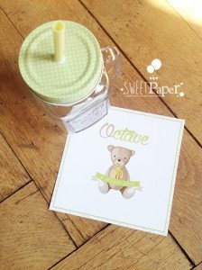 Faire part naissance petit ours vert pomme liberty