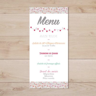 menu mariage fanion liberty eloise rose retro