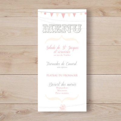 menu mariage romantique mini fanions