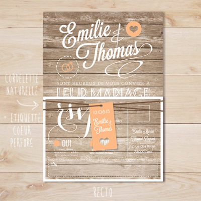 faire part de mariage vintage wood fond bois peche