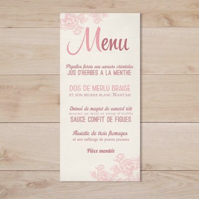 menu mariage retro champêtre old flowers