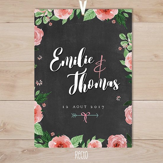 fairepart-mariage-retro-vintage-champetre-ardoise-fleur-rose-watercolor