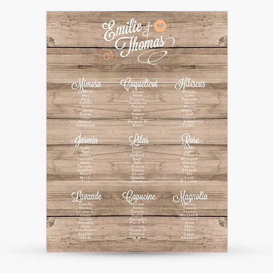 plan-de-table-mariage-grand-format-tableau-sur-mesure-personnalise-bois-retro-vintage-champetre-fond-wood-corail-peche-rustique