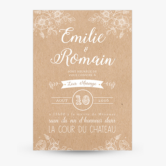 Faire-part en papier kraft avec motif dentelle –