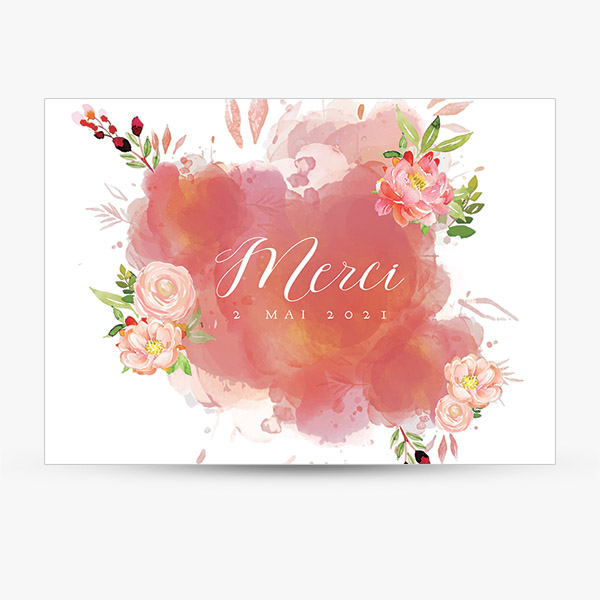 Carte remerciement feuillage aquarelle - Mariage