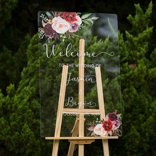 Tableau de bienvenue Mariage plexiglass transparent - Pampa