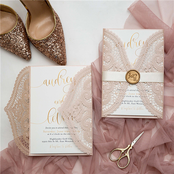 Faire-part mariage calque chic, rose gold