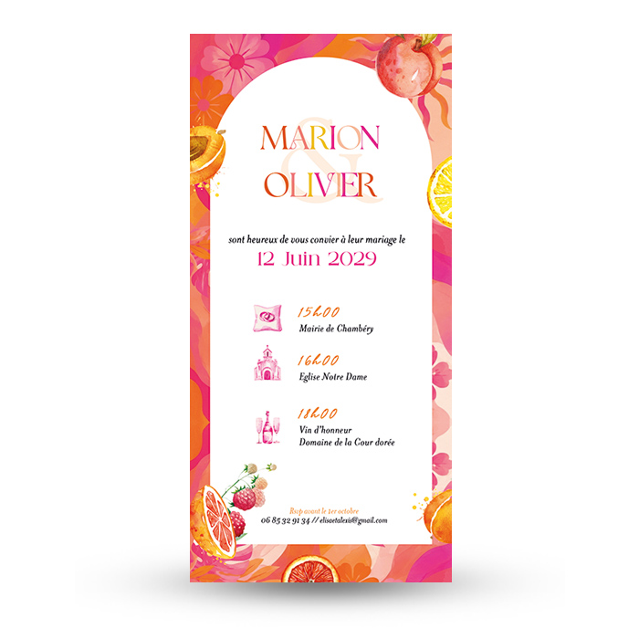 faire-part-mariage-sur-mesure-colore-fuchsia-orange-agrume-pop-fruits-couleur-petant-fluo-flashy-ete-fleurs-citron-orange-framboise-peche-2