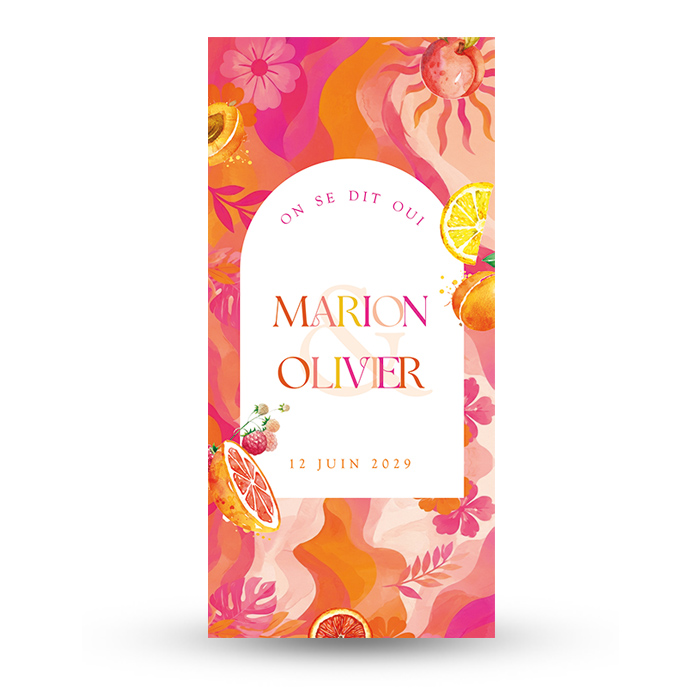 faire-part-mariage-sur-mesure-colore-fuchsia-orange-agrume-pop-fruits-couleur-petant-fluo-flashy-ete-fleurs-citron-orange-framboise-peche